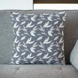 Elegant Leafy Gray Modern Botanical Throw Pillow