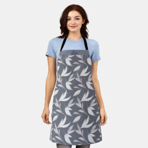 Elegant Leafy Grey Modern Botanical Apron