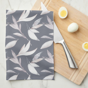Elegant Leafy Grey Modern Botanical Kitchen Towel