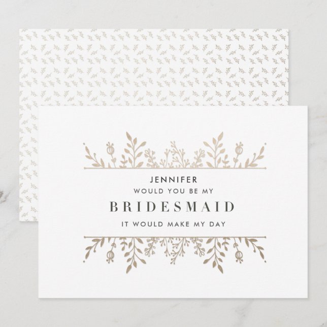 Elegant Leafy Rose Gold Bridesmaid Invitation (Front/Back)