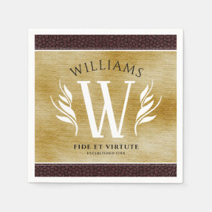 Elegant Leather Leaf & Vintage Paper Surname Motto Napkin