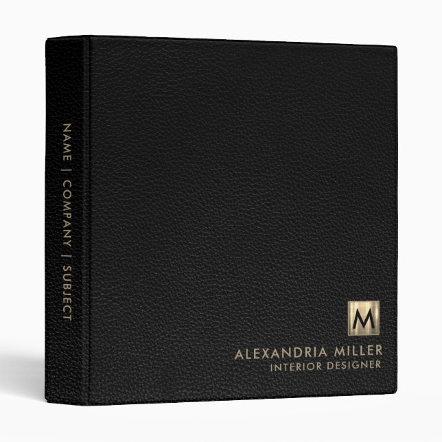 Elegant Leather Luxury Gold Monogram Binder (Front/Spine)