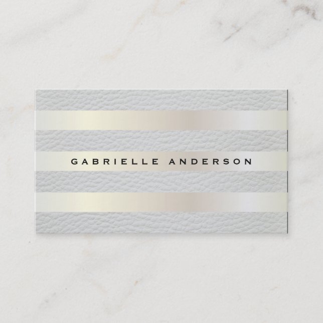 Elegant Leather with Luxe Metallic Stripe Pattern Business Card (Front)