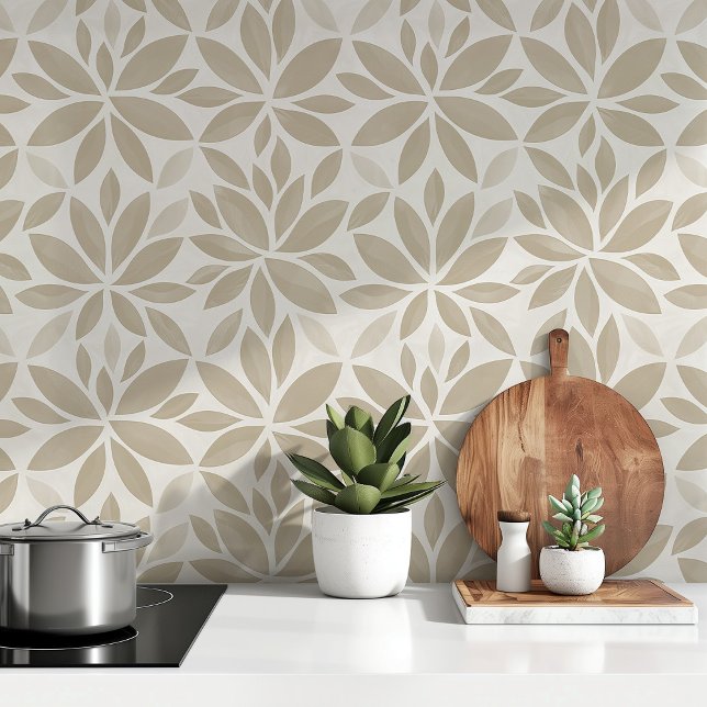 Elegant Leaves Beige & Cream Minimalist Wallpaper (Creator Uploaded)