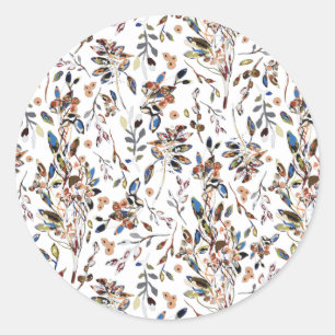 Elegant Leaves Berries Floral Pattern Classic Round Sticker