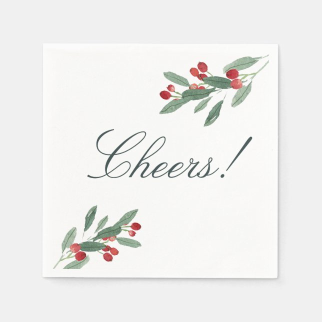 Elegant Leaves & Berries Holiday Cheers Napkin (Front)