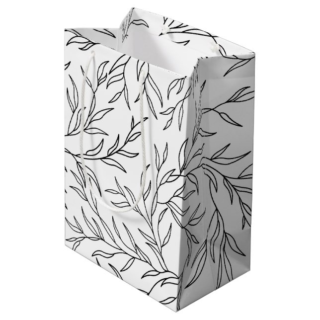 Elegant Leaves black and white Medium Gift Bag (Back Angled)