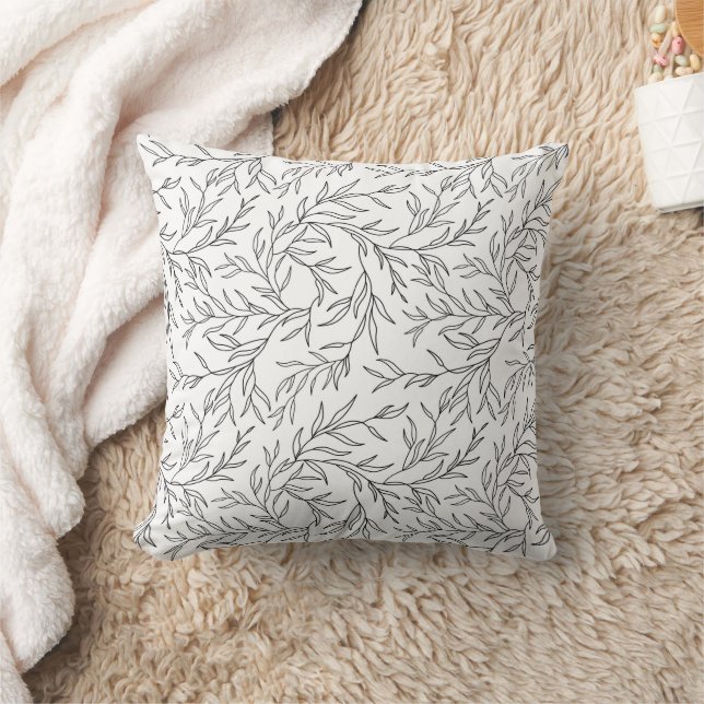 Elegant Leaves black and white Throw Pillow (Blanket)