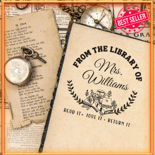 Elegant Leaves Custom From The Library Of  Self-inking Stamp