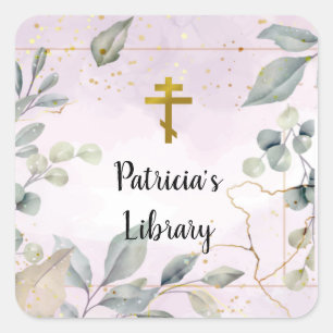 Elegant Leaves Customized Bookplate Sticker