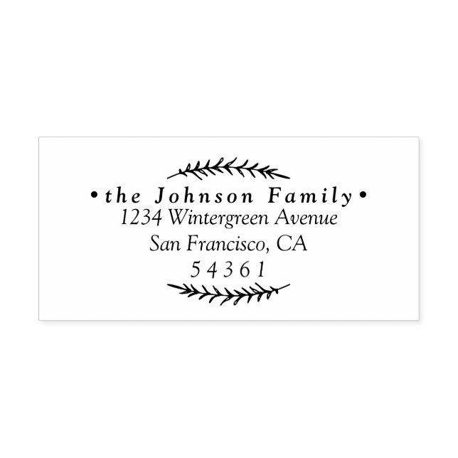 Elegant Leaves Family name Return Address Rubber Stamp (Imprint)