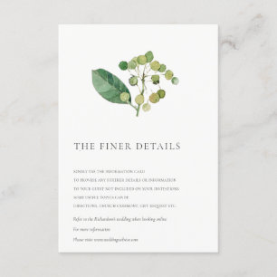 ELEGANT LEAVES FOLIAGE GREENERY WEDDING DETAIL ENCLOSURE CARD