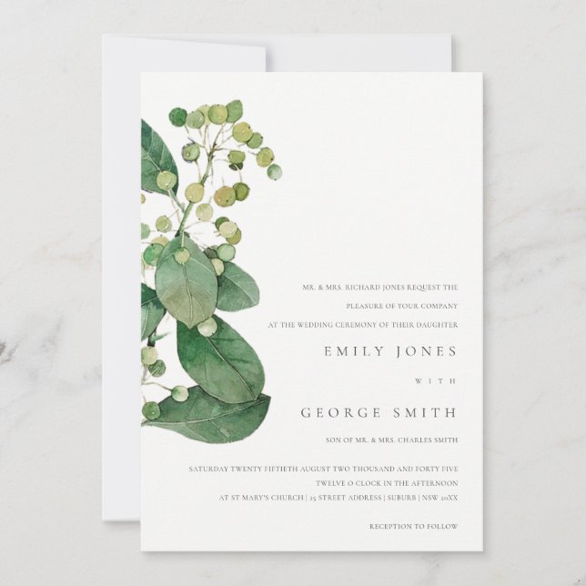 ELEGANT LEAVES FOLIAGE GREENERY WEDDING INVITE (Front)