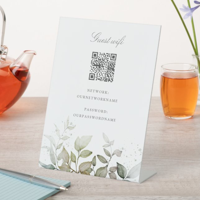 Elegant leaves guest Wifi qr code Pedestal Sign (In SItu)