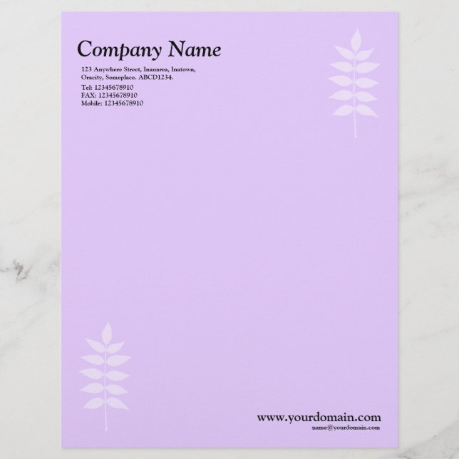 Elegant Leaves - Light Purple Letterhead (Front)