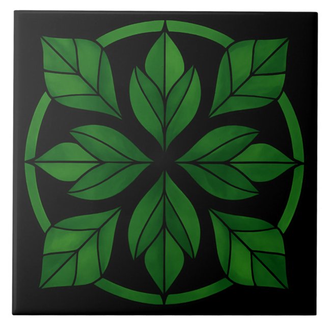 Elegant Leaves Pattern Ceramic Tile (Front)