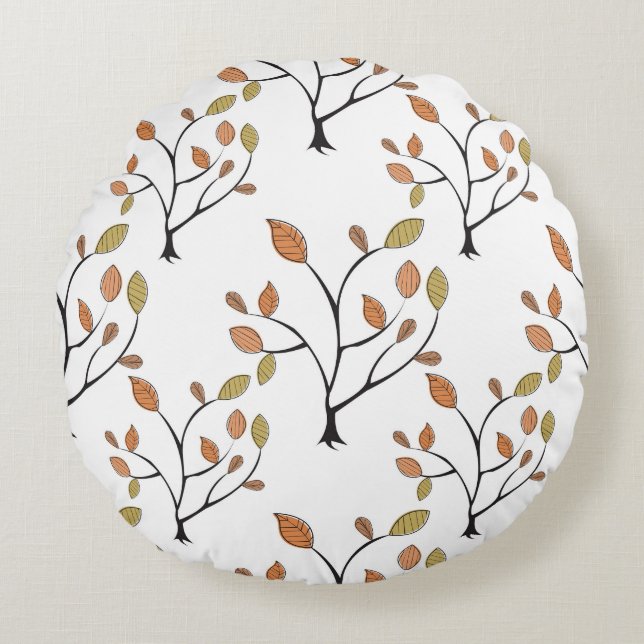 Elegant Leaves Round Pillow (Front)