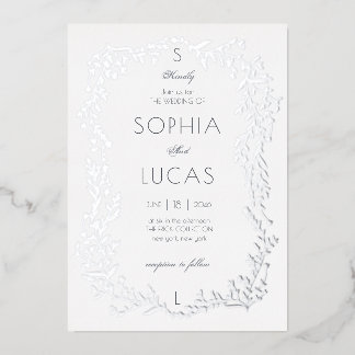 Elegant Leaves Wedding Foil Invitation