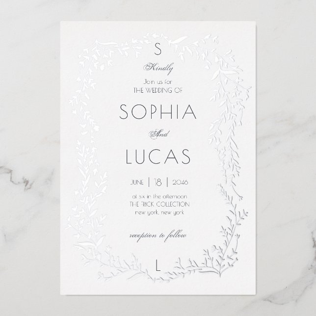 Elegant Leaves Wedding Foil Invitation (Front)