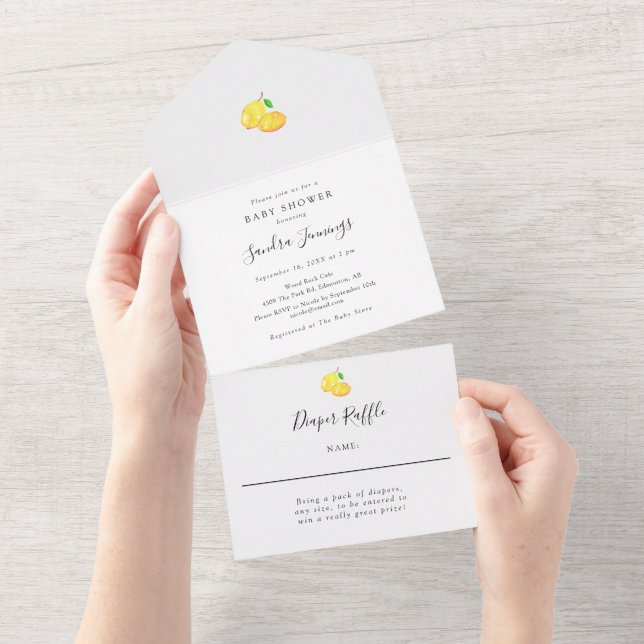 Elegant Lemon Baby Shower Diaper Raffle Simple  All In One Invitation (Tearaway)