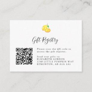 Elegant Lemon Baby Shower Gift Registry QR Code En Enclosure Card