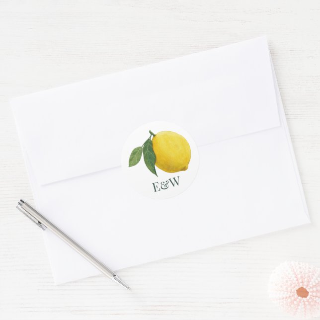 Elegant Lemon Botanical Wedding Classic Round Sticker (Envelope)