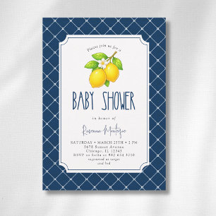 Elegant Lemon Bow Navy Blue Diamond Baby Shower Invitation
