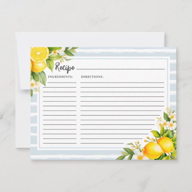 Elegant Lemon Bridal Shower Recipe Card (Front)