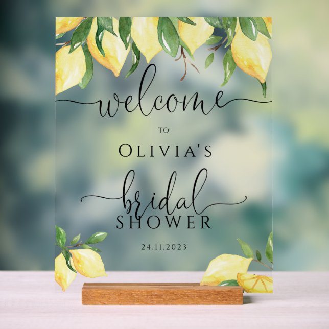 Elegant Lemon Bridal Shower Welcome Acrylic Sign (Neutral)