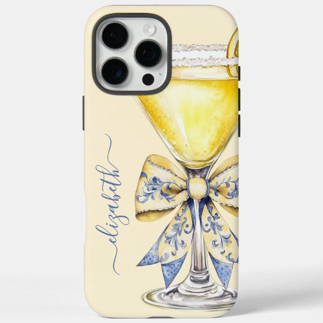 Elegant Lemon Drop Martini Monogrammed Case-Mate iPhone Case (Back)