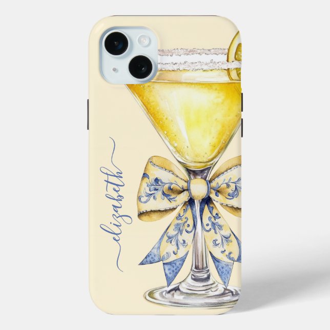 Elegant Lemon Drop Martini Monogrammed Case-Mate iPhone Case (Back)