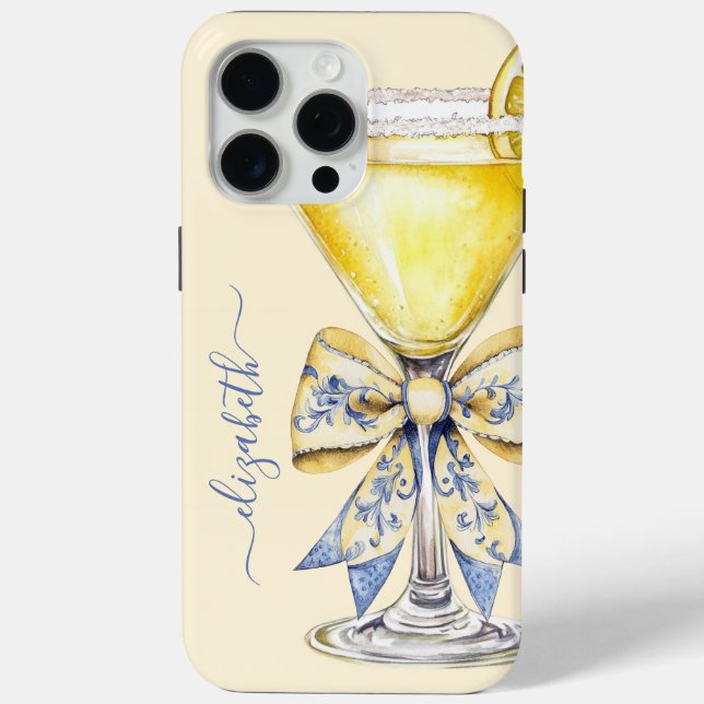 Elegant Lemon Drop Martini Monogrammed Case-Mate iPhone Case (Back)