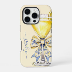 Elegant Lemon Drop Martini Monogrammed iPhone 16 Pro Case
