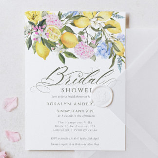 Elegant Lemon Floral Citrus Bridal Shower Invitation