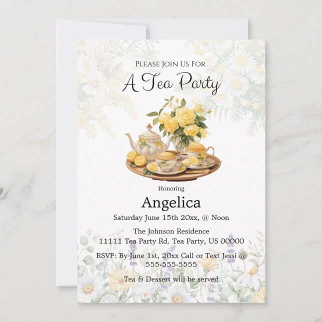 Elegant Lemon Floral Tea Party/ Customize Party Invitation (Front)