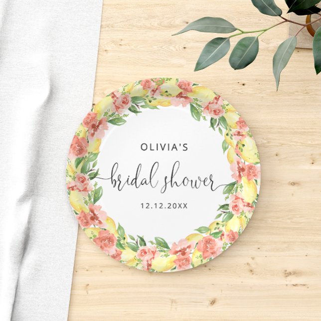 Elegant Lemon Flowers Bridal Shower Paper Plate (Creator Uploaded)