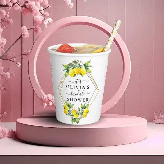 Elegant Lemon Gold Geometric Bridal Shower Paper C Cups (Creator Uploaded)
