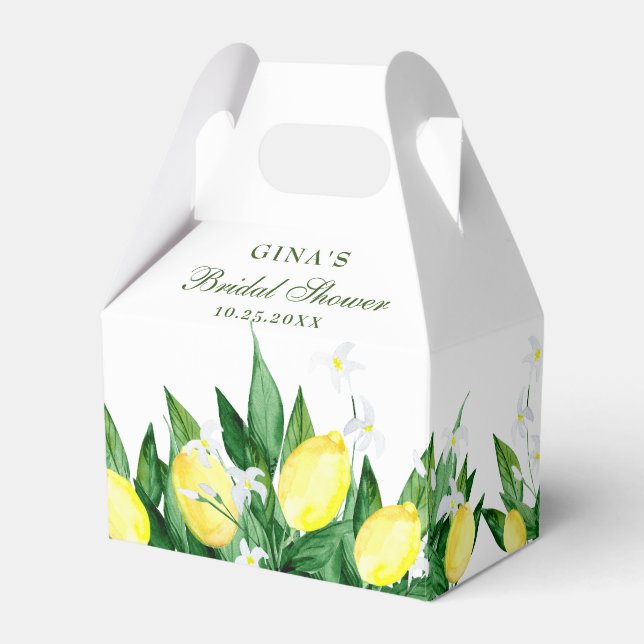 Elegant Lemon Greenery Blossom Bridal Shower Favor Box (Front Side)