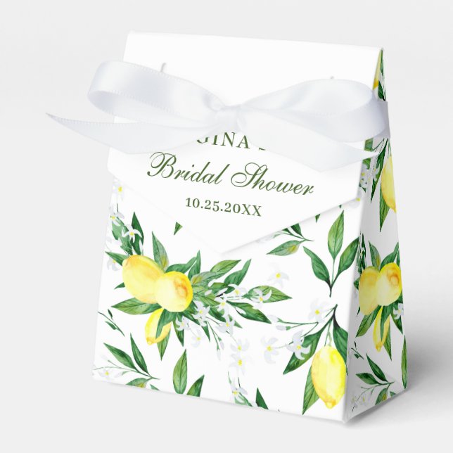 Elegant Lemon Greenery Blossom Bridal Shower Favor Box (Front Side)