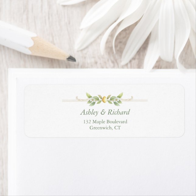 Elegant Lemon Greenery Return Address (En situation)