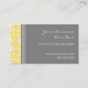 Elegant Lemon Grey Damask Business Cards