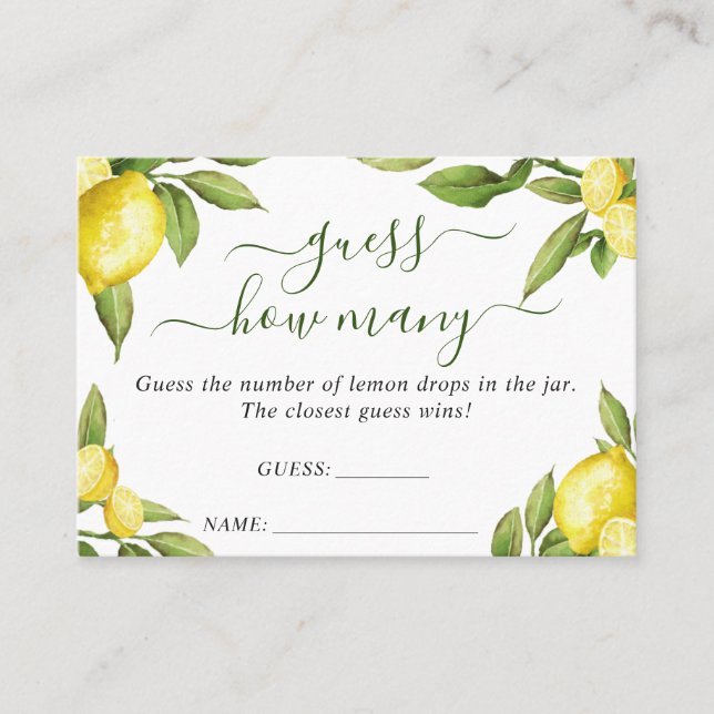 Elegant Lemon Guess How Many Game Card (Front)