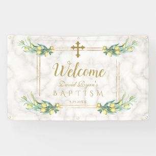 Elegant Lemon Marble Boy Baptism Welcome Sign