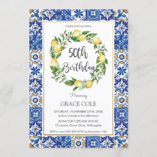 Elegant Lemon Mediterranean 50th Birthday Party Invitation