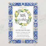Elegant Lemon Mediterranean 80th Birthday Party Invitation<br><div class="desc">Personalize this chic Lemon azure 80th birthday party invitation with your party details easily and quickly, simply press the customise it button to further re-arrange and format the style and placement of the text.  Featuring watercolor lemon wreath and a beautiful mediterranean azure mosaic tiles backside design. Matching items available in...</div>