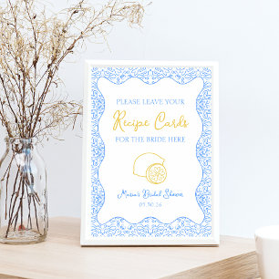 Elegant Lemon Recipe Card Sign for Bridal Showers