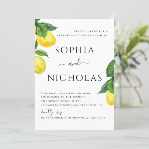 Elegant Lemon Rehearsal Dinner   Citrus Wedding Invitation