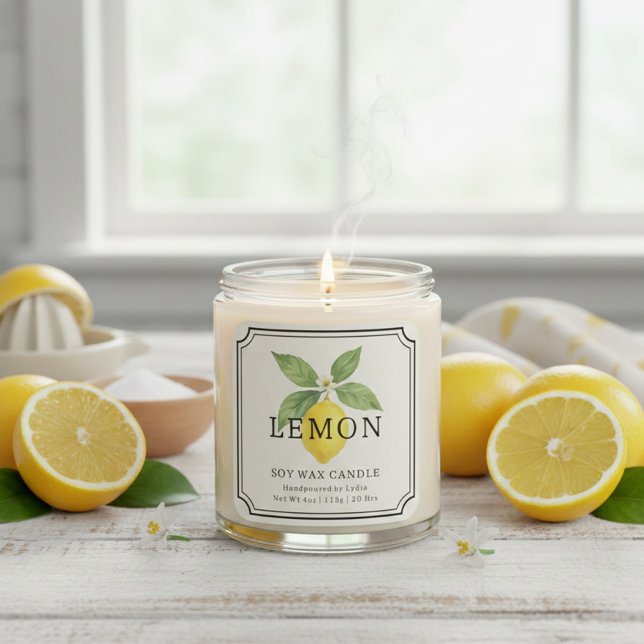 Elegant Lemon Soy Wax Candle Business Label (Creator Uploaded)