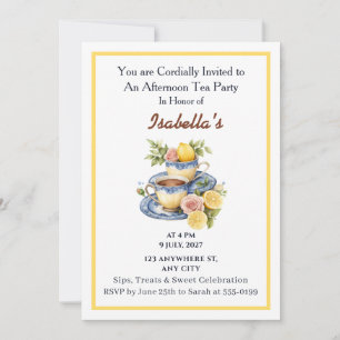 Elegant Lemon Teacup Afternoon Tea Party  Invitation