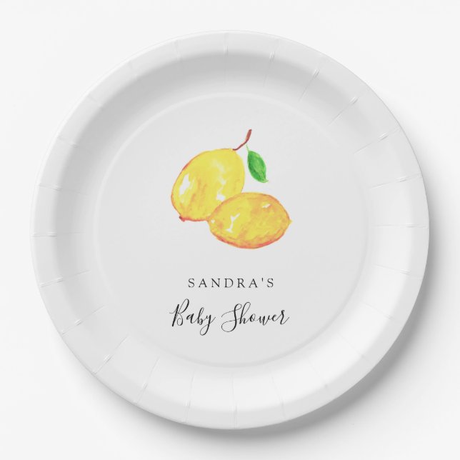 Elegant Lemon Theme Baby Shower Minimal Modern Paper Plate (Front)
